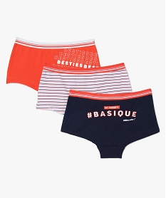 GEMO Boxer fille avec inscriptions contenant du coton bio (lot de 3) Multicolore