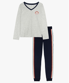 GEMO Pyjama fille à col V et rayures Bleu