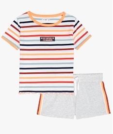 GEMO Pyjashort fille à détails fluo et finition roulotée Multicolore
