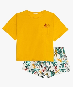 GEMO Pyjashort fille à motif tropical et crop top Jaune