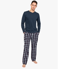 GEMO Pyjama homme bicolore à manches longues et col V Bleu
