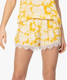 GEMO Short de pyjama femme fluide à dentelle à motif floral Imprimé