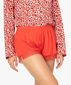 GEMO Short de nuit femme fluide avec finition dentelle Rouge