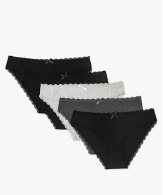 GEMO Culotte femme taille en dentelle en coton bio (lot de 5) Multicolore