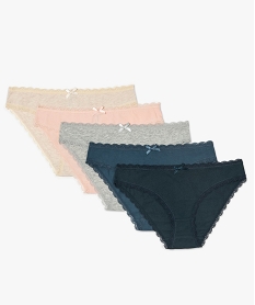 GEMO Culotte femme taille en dentelle en coton bio (lot de 5) Bleu