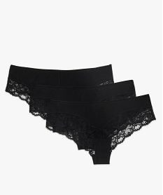 GEMO Tanga femme en dentelle avec coton bio (lot de 3) Noir