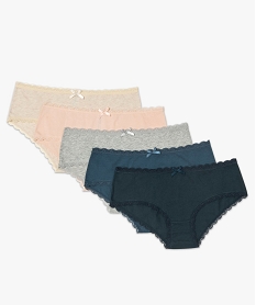 GEMO Shorty femme à taille en dentelle 100% coton bio (lot de 5) Bleu