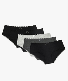 GEMO Shorty femme à taille en dentelle 100% coton bio (lot de 5) Multicolore