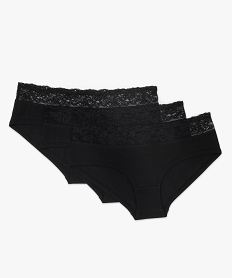 shorty femme a taille en dentelle avec coton bio (lot de 3) noirA629701_1