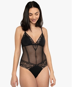 body femme en dentelle et microfibre a bretelles croisees noir culottesA630301_1