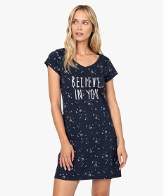 GEMO Chemise de nuit imprimée à manches courtes femme Bleu