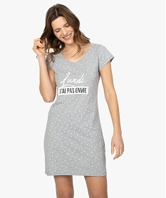 GEMO Chemise de nuit imprimée à manches courtes femme à pois Gris