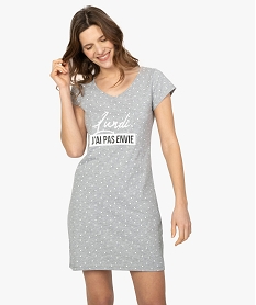 GEMO Chemise de nuit imprimée à manches courtes femme à pois Gris