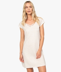 GEMO Chemise de nuit femme à col V avec du coton bio Beige