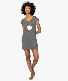 GEMO Chemise de nuit imprimée à manches courtes femme Gris