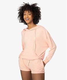 haut de pyjama femme coupe sweat a capuche orange pyjamas ensembles vestesA632101_1