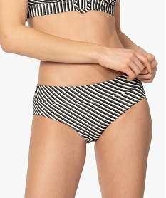 GEMO Bas de maillot de bain femme rayé forme shorty kaki chine
