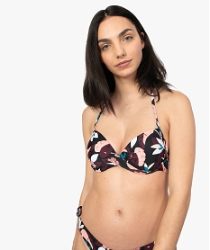 GEMO Haut de maillot de bain femme fleuri drapé et tour de cou Imprimé