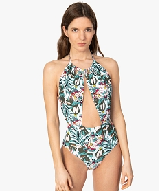 GEMO Maillot de bain femme une pièce à motifs fleuris jaune chine