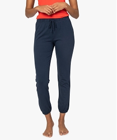 GEMO Pantalon de pyjama femme en jersey à chevilles élastiquées Bleu