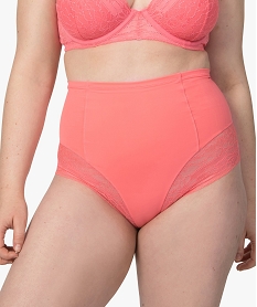GEMO Culotte taille haute gainante en dentelle et microfibre femme Rose