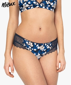 shorty femme en microfibre a motifs fleuris et dentelle imprimeA648601_1