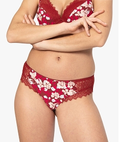 GEMO Shorty femme en microfibre à motifs fleuris et dentelle Imprimé