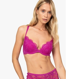 GEMO Soutien-gorge femme push-up à dos croisé zippé Rose