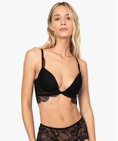 GEMO Soutien-gorge femme push-up à basques dentelle Noir