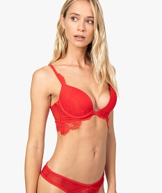 GEMO Soutien-gorge femme push-up à basques dentelle Rouge