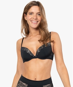 GEMO Soutien-gorge femme en microfibre et dentelle Noir