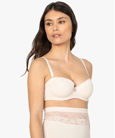 GEMO Soutien-gorge femme paddé en microfibre et dentelle Beige
