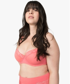 GEMO Soutien-gorge femme paddé en microfibre et dentelle Rose