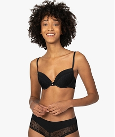 GEMO Soutien-gorge femme push-up à bonnets paddés en dentelle Noir