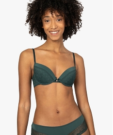 GEMO Soutien-gorge femme push-up à bonnets paddés en dentelle Vert