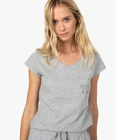 tee-shirt de nuit pour femme a manches courtes et col v gris hauts de pyjamaA656301_1