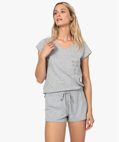 tee-shirt de nuit pour femme a manches courtes et col v gris hauts de pyjamaA656301_3
