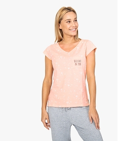 GEMO Tee-shirt de nuit pour femme à manches courtes et col V Imprimé