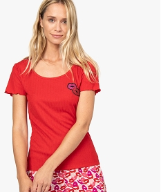 GEMO Haut de pyjama femme à manches courtes et motif pailleté Rouge