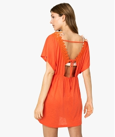 robe de plage femme avec col v et broderies rougeA658501_3