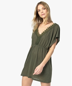 GEMO Robe de plage femme avec col V et broderies Brun