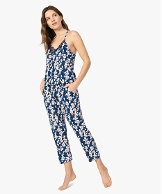 combinaison pyjama femme a motifs fleuris et fines bretelles brunA658801_1