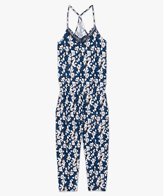 combinaison pyjama femme a motifs fleuris et fines bretelles brunA658801_4