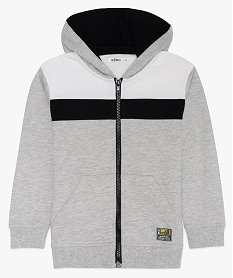 GEMO Sweat garçon tricolore à capuche et zippé sur lavant Gris