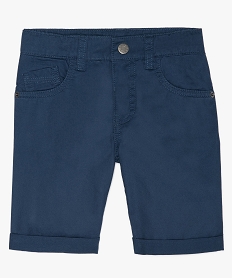 GEMO Bermuda garçon en coton twill uni à revers Bleu