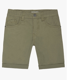 GEMO Bermuda garçon en coton twill uni à revers Vert