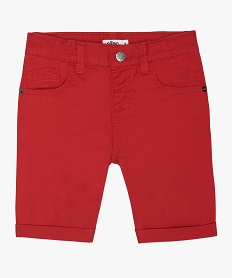 GEMO Bermuda garçon en coton twill uni à revers Rouge