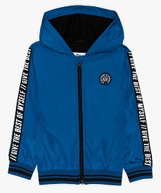 blouson garcon deperlant a capuche et finitions rayees bleuA668601_1