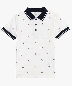 GEMO Polo garçon en jersey à petits motifs Blanc