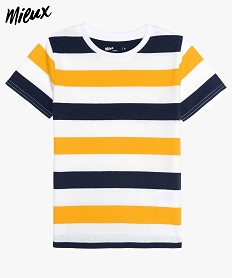 GEMO Tee-shrit garçon à rayures multicolores avec du coton bio jaune standard